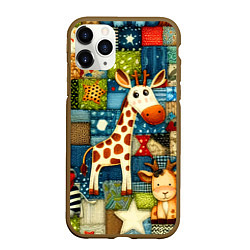 Чехол iPhone 11 Pro матовый Жираф и компания - пэчворк нейросеть, цвет: 3D-коричневый