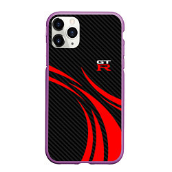 Чехол iPhone 11 Pro матовый GTR Nissan - Carbon and red, цвет: 3D-фиолетовый