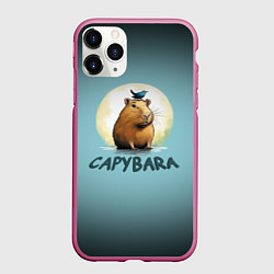 Чехол iPhone 11 Pro матовый Капибара с птичкой на голове, цвет: 3D-малиновый