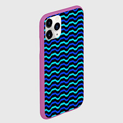Чехол iPhone 11 Pro матовый Синие и голубые полосы на чёрном фоне, цвет: 3D-фиолетовый — фото 2