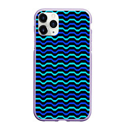 Чехол iPhone 11 Pro матовый Синие и голубые полосы на чёрном фоне, цвет: 3D-светло-сиреневый