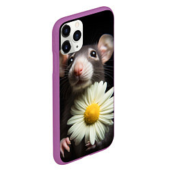 Чехол iPhone 11 Pro матовый Крыс и ромашка, цвет: 3D-фиолетовый — фото 2