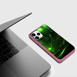 Чехол iPhone 11 Pro матовый Зеленая кислотная яркая неоновая абстракция, цвет: 3D-малиновый — фото 2