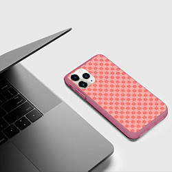 Чехол iPhone 11 Pro матовый Светлый красно-розовый паттерн цветочный, цвет: 3D-малиновый — фото 2