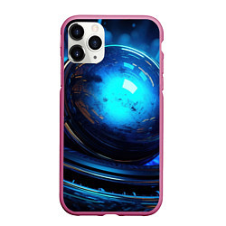 Чехол iPhone 11 Pro матовый Кислотная синяя яркая неоновая абстракция, цвет: 3D-малиновый