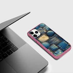 Чехол iPhone 11 Pro матовый Denim patchwork - ai art, цвет: 3D-малиновый — фото 2