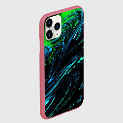 Чехол iPhone 11 Pro матовый Яркая зеленая краска на темной абстракции, цвет: 3D-малиновый — фото 2