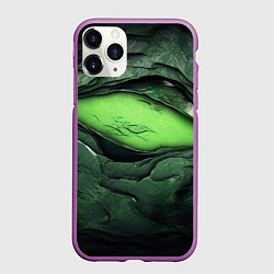 Чехол iPhone 11 Pro матовый Разрез на зеленой абстракции, цвет: 3D-фиолетовый