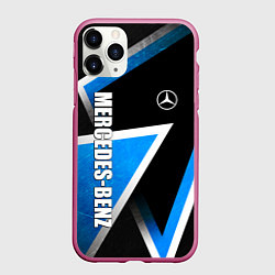 Чехол iPhone 11 Pro матовый Mercedes - blue metal, цвет: 3D-малиновый