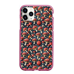 Чехол iPhone 11 Pro матовый Гриб красный мухомор паттерн, цвет: 3D-малиновый