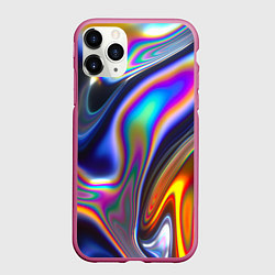 Чехол iPhone 11 Pro матовый Абстрактный разноцветный жидкий металл, цвет: 3D-малиновый