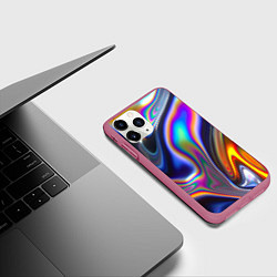 Чехол iPhone 11 Pro матовый Абстрактный разноцветный жидкий металл, цвет: 3D-малиновый — фото 2