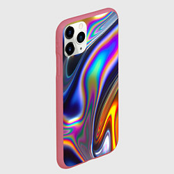 Чехол iPhone 11 Pro матовый Абстрактный разноцветный жидкий металл, цвет: 3D-малиновый — фото 2