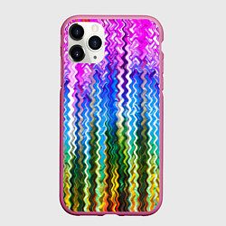 Чехол iPhone 11 Pro матовый Разноцветные волнистые полосы, цвет: 3D-малиновый