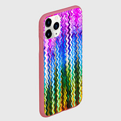 Чехол iPhone 11 Pro матовый Разноцветные волнистые полосы, цвет: 3D-малиновый — фото 2