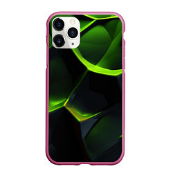 Чехол iPhone 11 Pro матовый Green neon abstract geometry, цвет: 3D-малиновый