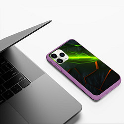 Чехол iPhone 11 Pro матовый Green neon abstract geometry, цвет: 3D-фиолетовый — фото 2