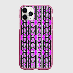 Чехол iPhone 11 Pro матовый Розовые и чёрные кирпичики на чёрном фоне, цвет: 3D-малиновый