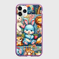 Чехол iPhone 11 Pro матовый Funny hare and his friends - patchwork, цвет: 3D-фиолетовый