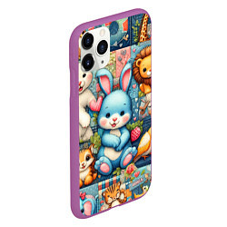 Чехол iPhone 11 Pro матовый Funny hare and his friends - patchwork, цвет: 3D-фиолетовый — фото 2