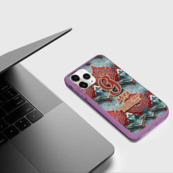 Чехол iPhone 11 Pro матовый 9 мая спасибо деду за победу паттерн, цвет: 3D-фиолетовый — фото 2