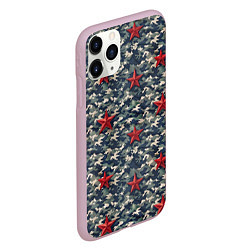 Чехол iPhone 11 Pro матовый Красные звезды на камуфляже, цвет: 3D-розовый — фото 2