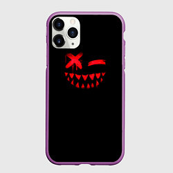 Чехол iPhone 11 Pro матовый Одноглазый монстр глитч улыбка, цвет: 3D-фиолетовый