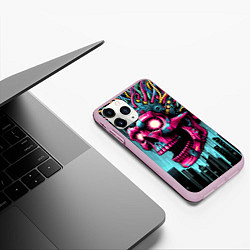 Чехол iPhone 11 Pro матовый Cyber skull - ai art fantasy, цвет: 3D-розовый — фото 2