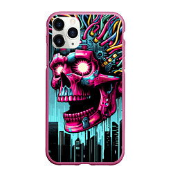 Чехол iPhone 11 Pro матовый Cyber skull - ai art fantasy, цвет: 3D-малиновый