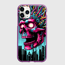 Чехол iPhone 11 Pro матовый Cyber skull - ai art fantasy, цвет: 3D-фиолетовый