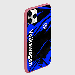 Чехол iPhone 11 Pro матовый Volkswagen - blue stripes, цвет: 3D-малиновый — фото 2