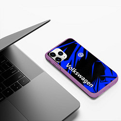 Чехол iPhone 11 Pro матовый Volkswagen - blue stripes, цвет: 3D-фиолетовый — фото 2