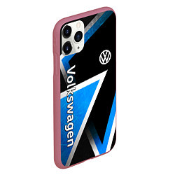 Чехол iPhone 11 Pro матовый Volkswagen - бело-синий треугольник, цвет: 3D-малиновый — фото 2