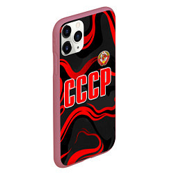 Чехол iPhone 11 Pro матовый СССР - red stripes, цвет: 3D-малиновый — фото 2