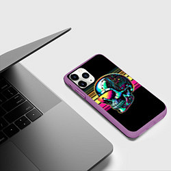 Чехол iPhone 11 Pro матовый Cyber skull - ai art fantasy, цвет: 3D-фиолетовый — фото 2