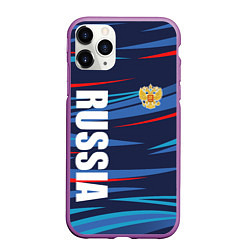 Чехол iPhone 11 Pro матовый Россия - blue stripes, цвет: 3D-фиолетовый