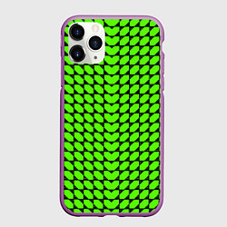 Чехол iPhone 11 Pro матовый Зелёные лепестки шестиугольники, цвет: 3D-фиолетовый