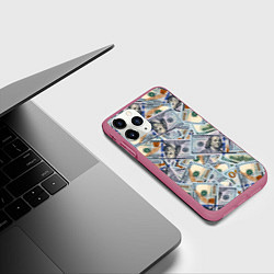 Чехол iPhone 11 Pro матовый Банкноты сто долларов, цвет: 3D-малиновый — фото 2