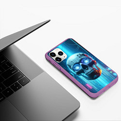 Чехол iPhone 11 Pro матовый Cyber skull - neon glow ai art, цвет: 3D-фиолетовый — фото 2