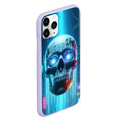 Чехол iPhone 11 Pro матовый Cyber skull - neon glow ai art, цвет: 3D-светло-сиреневый — фото 2