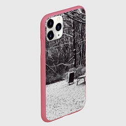 Чехол iPhone 11 Pro матовый Скамейка в заснеженном парке, цвет: 3D-малиновый — фото 2
