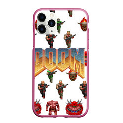 Чехол iPhone 11 Pro матовый Doom 1993 паттерн, цвет: 3D-малиновый