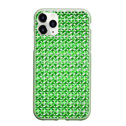 Чехол iPhone 11 Pro матовый Белые плюсики на зелёном фоне, цвет: 3D-салатовый