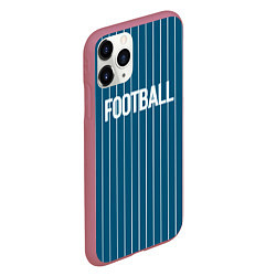 Чехол iPhone 11 Pro матовый Синий с белым полосатый узор с надписью футбол, цвет: 3D-малиновый — фото 2
