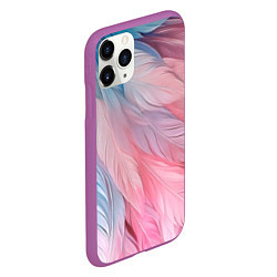 Чехол iPhone 11 Pro матовый Пастельно-голубые и розовые перья, цвет: 3D-фиолетовый — фото 2