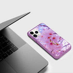Чехол iPhone 11 Pro матовый Цветущая сакура на голубом фоне, цвет: 3D-фиолетовый — фото 2