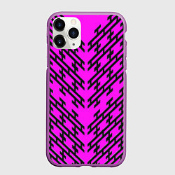 Чехол iPhone 11 Pro матовый Чёрные полосы на розовом фоне, цвет: 3D-фиолетовый