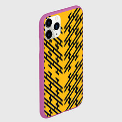 Чехол iPhone 11 Pro матовый Чёрные полосы на жёлтом фоне, цвет: 3D-фиолетовый — фото 2