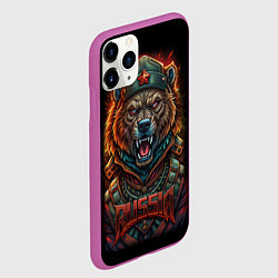 Чехол iPhone 11 Pro матовый Русский медведь солдат, цвет: 3D-фиолетовый — фото 2