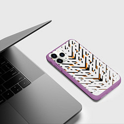 Чехол iPhone 11 Pro матовый Чёрные и жёлтые полосы на белом фоне, цвет: 3D-фиолетовый — фото 2